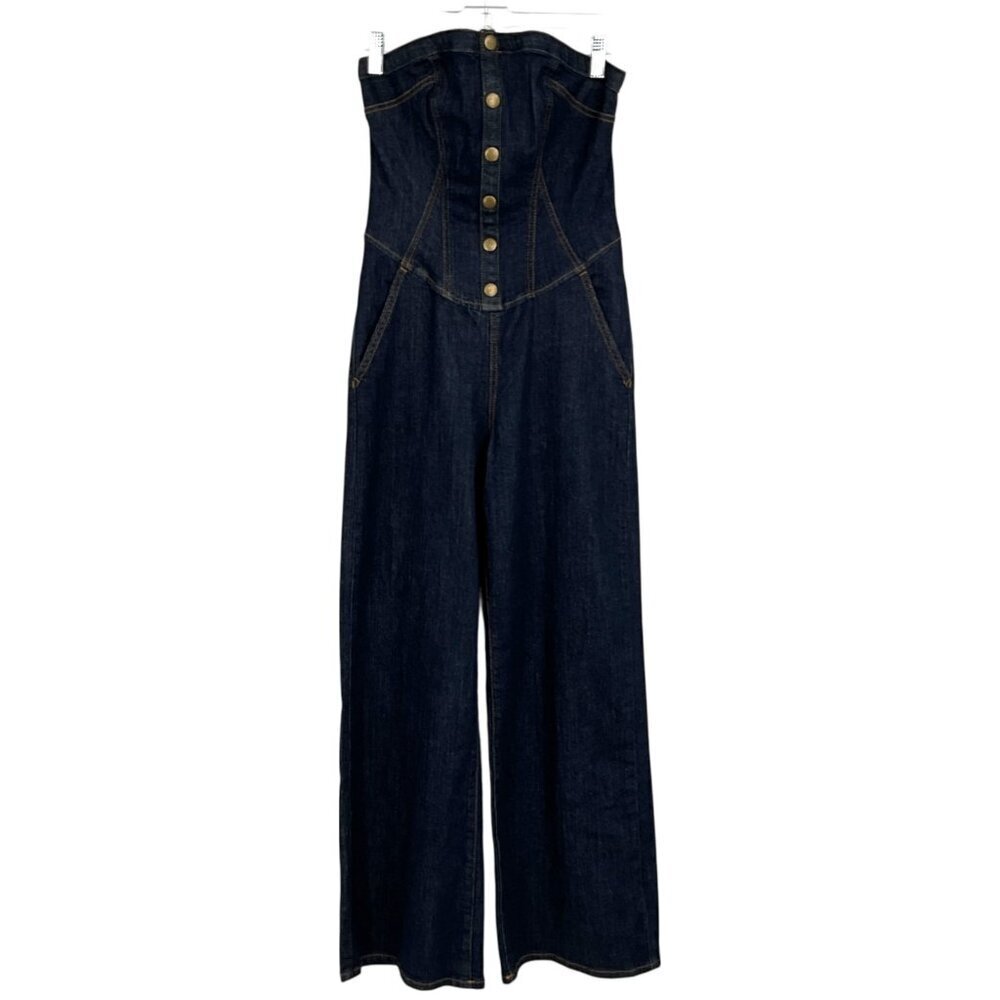 NWT Anthropologie Pilcro Strapless Denim Corset Jumpsuit Indigo Blue US Size 6 - Picture 1 of 10